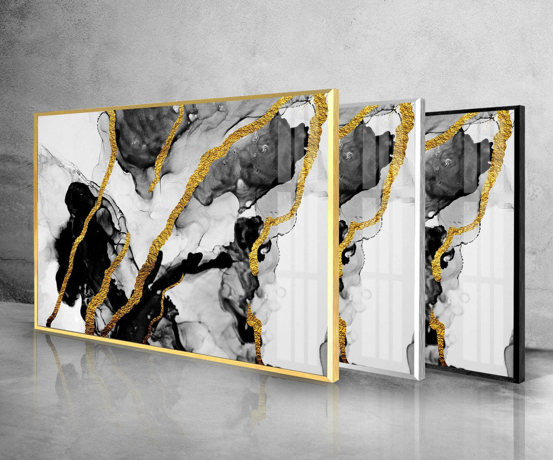 Smoke Black with Gold inks framed Glass Wall Art