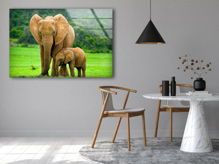 Elephants in Nature Glass Wall Art picture on glass wall art, photos printed on glass