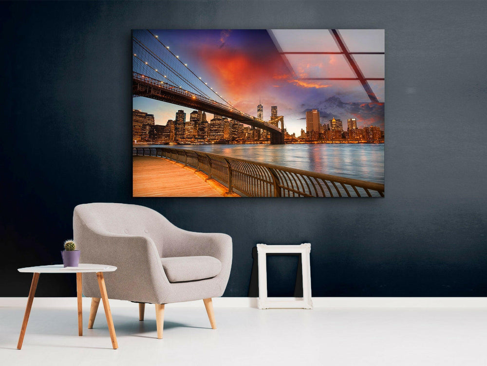 Brooklyn Bridge Park Glass Wall Art, print on glass, glass printed photos