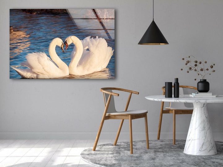 Heart of Swans Glass Wall Art picture on glass wall art, photos printed on glass