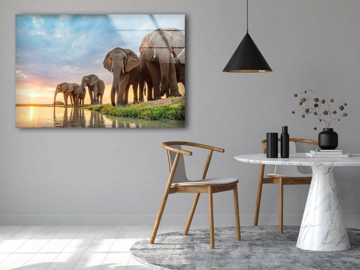 Safari Elephant Group Glass Wall Art stained glass wall art, stained glass wall decor