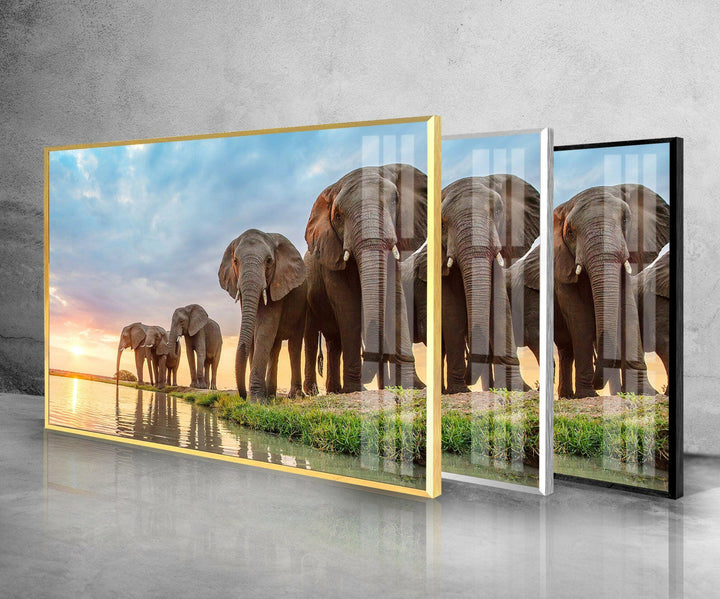 Safari Elephant Group Glass Wall Art glass art painting, glass art for the Wall