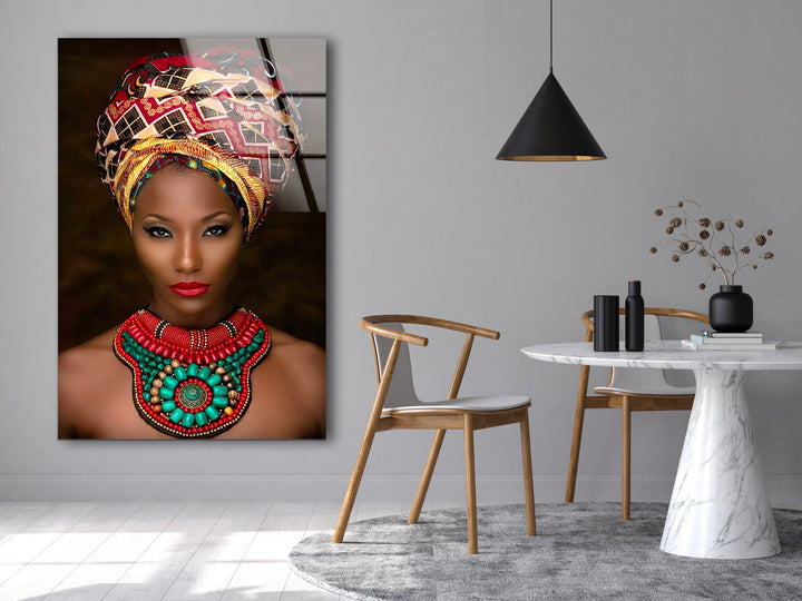 African Woman Glass Wall Art