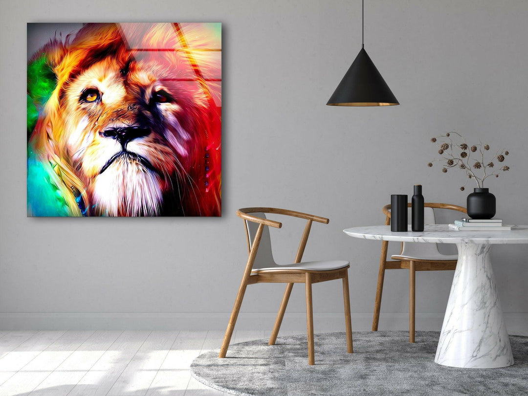 Colored Lion Glass Wall Art Glass Printing Wall Art, Print photos on glass