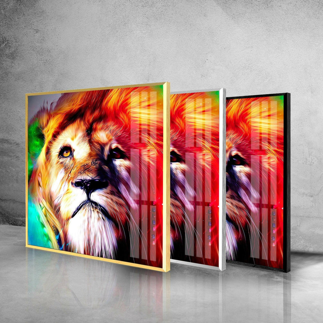 Colored Lion Glass Wall Art glass pictures for Wall, glass prints wall art