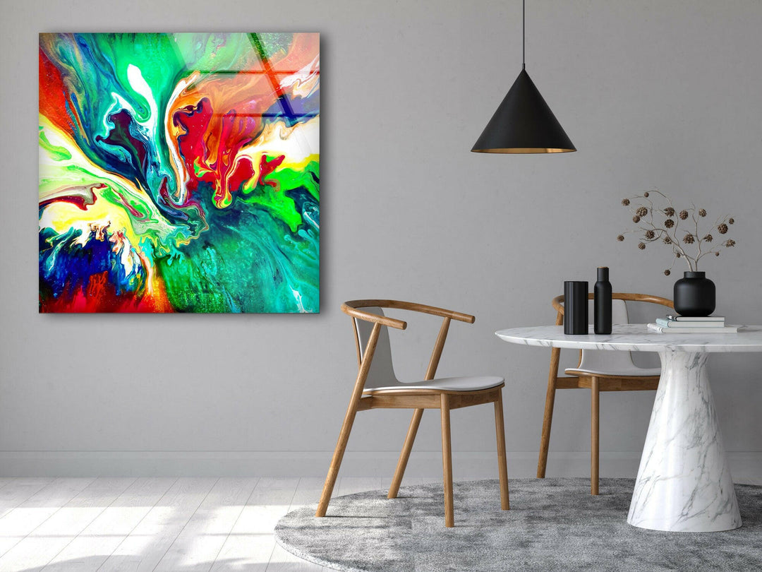 Green Oil Art Abstract Glass Wall Art print picture on glass, Tempered Glass Wall Art
