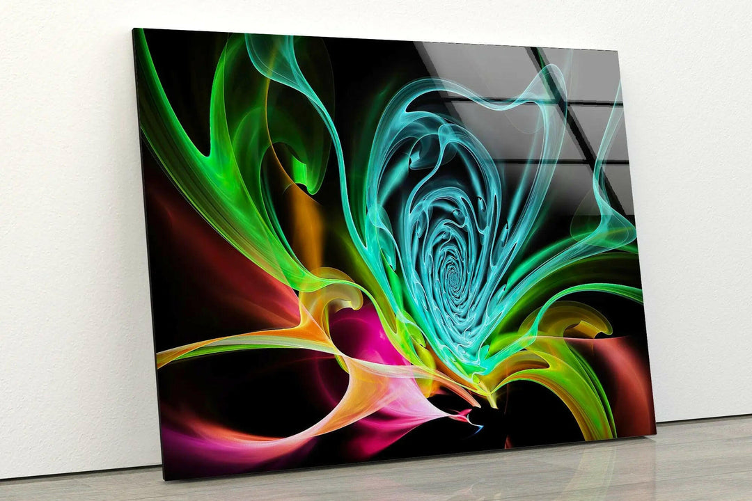 Colorful Abstract Fractal Neon Glass Wall Art picture on glass wall art, photos printed on glass