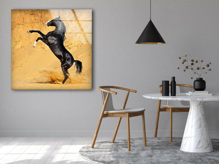 Black Horse on Desert Glass Wall Art             glass wall decor, glass wall art decor