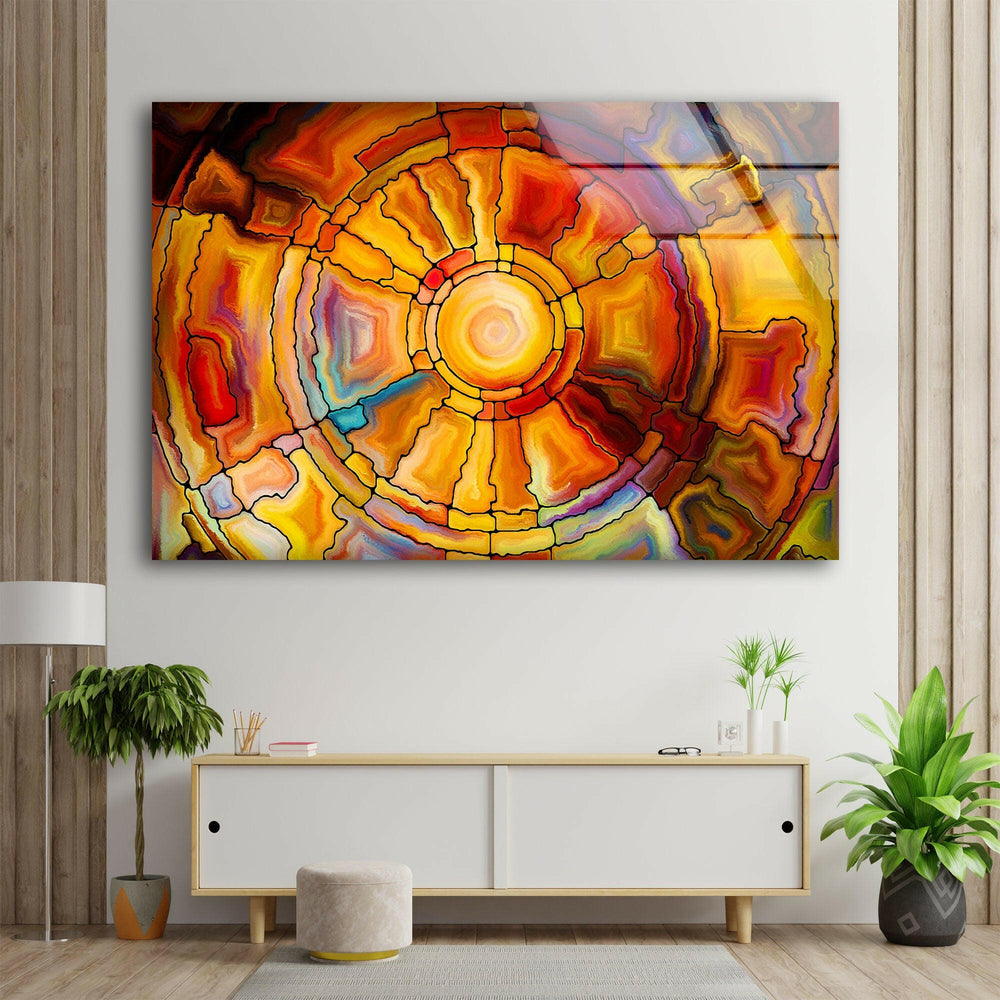 Orange Fractal Art Glass Wall Art stained glass wall art, stained glass wall decor
