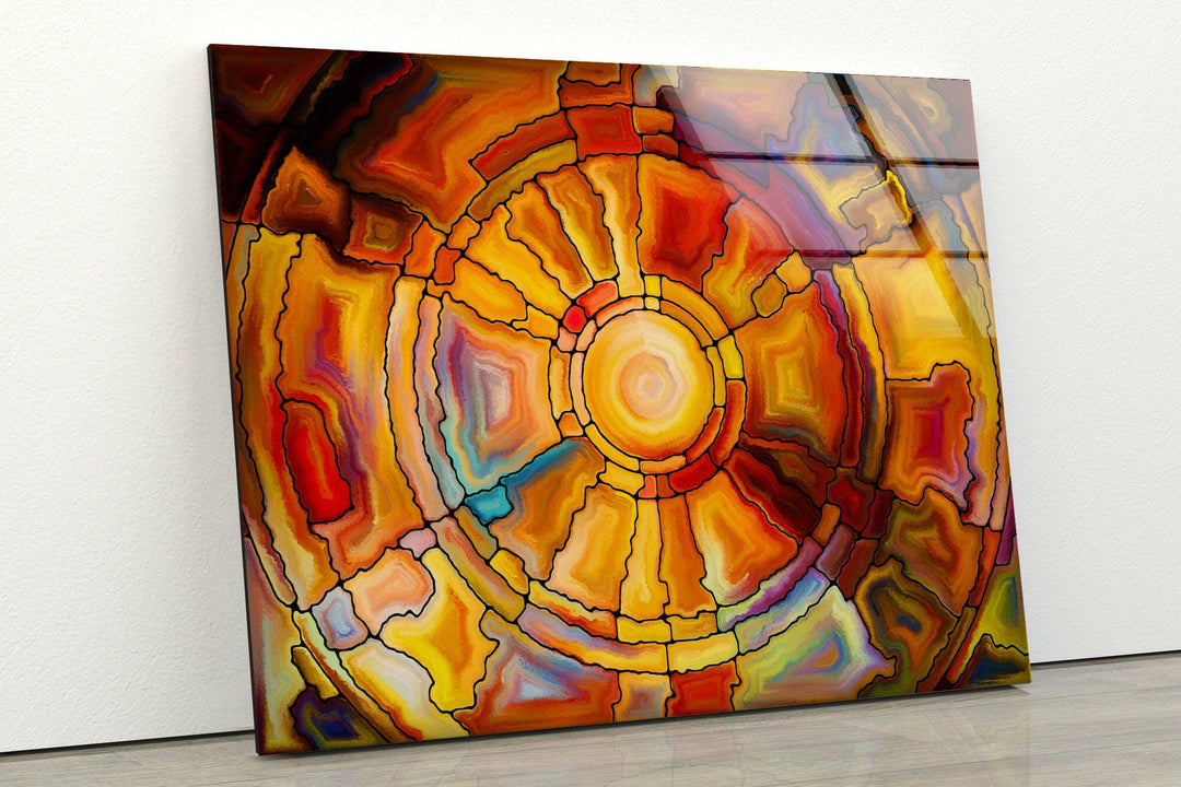 Orange Fractal Art Glass Wall Art glass art painting, glass art for the Wall
