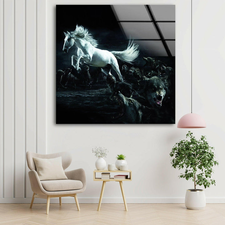 Wolf And Horse Glass Wall Art glass art painting, glass art for the Wall