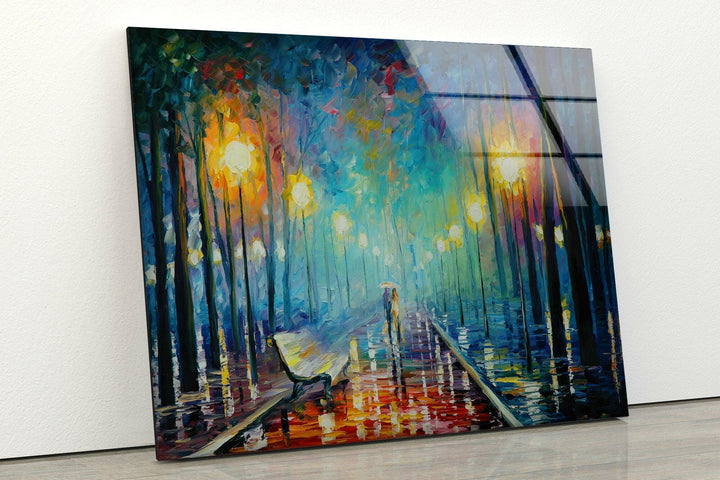 Misty Night Park Glass Wall Art print on glass, glass printed photos