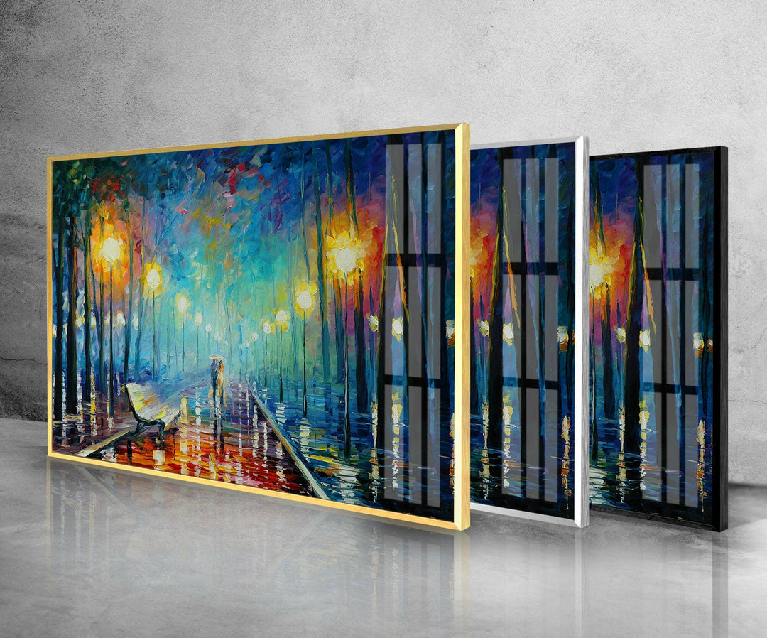 Misty Night Park Glass Wall Art glass art painting, glass art for the Wall