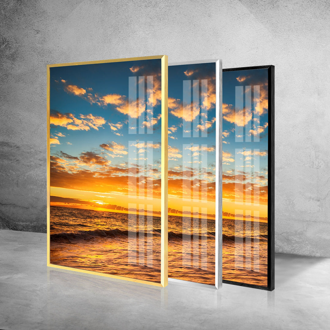 Tropical Island Beach Sunrise Landscape Glass Wall Art, custom glass photo prints, large glass prints