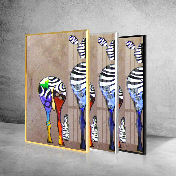 Colorful Zebras Abstract Glass Wall Art, custom glass pictures, glass art prints