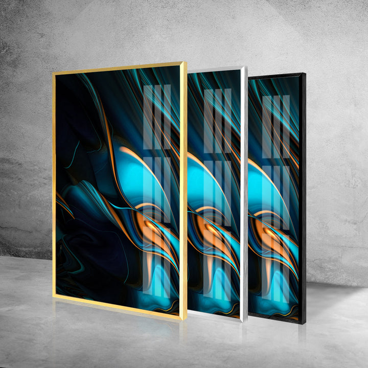 Blue & Orange Lines Abstract Glass Wall Art, large glass photo prints, glass wall photos