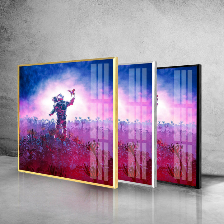 Astronaut With Butterfly Glass Wall Art, glass art painting, glass art for the Wall