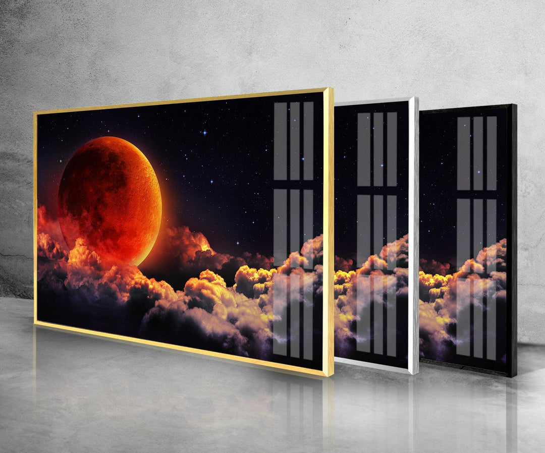 Blood Moon Glass Wall Art, glass pictures for Wall, glass prints wall art