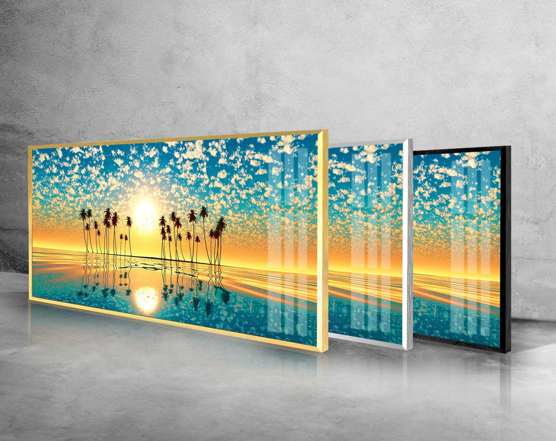 Tropical Palm Tree at Sunset Glass Wall Art