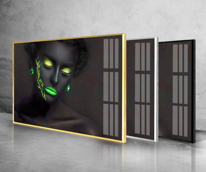 Neon, Black Woman Portrait Glass Wall Art, print picture on glass, Tempered Glass Wall Art