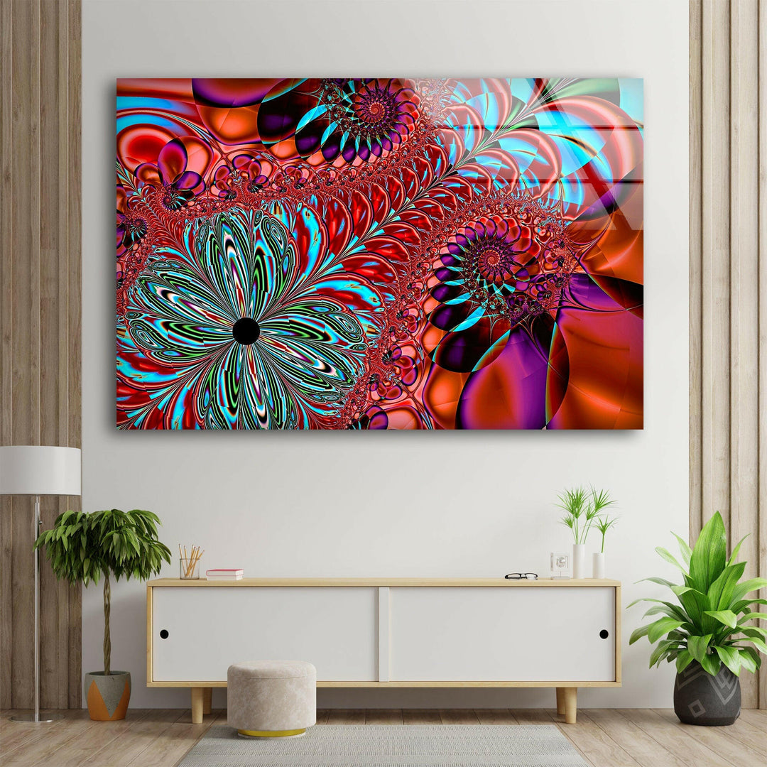 Vivid Abstract Fractal Glass Wall Art, custom glass pictures, glass art prints