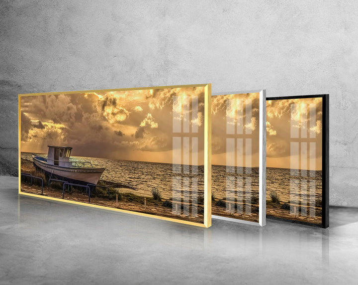 Fishing Boat On The Coastal Glass Wall Art, print picture on glass, Tempered Glass Wall Art