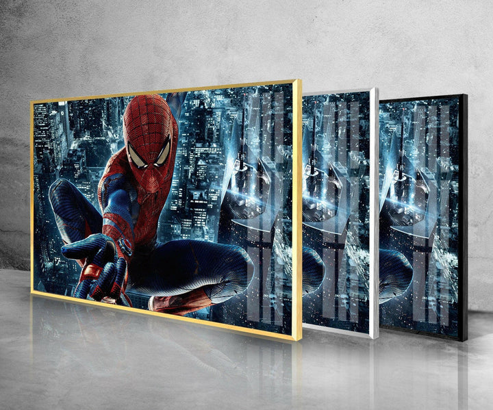 Spider Man & City Glass Wall Art photo print on glass, prints on glass wall art
