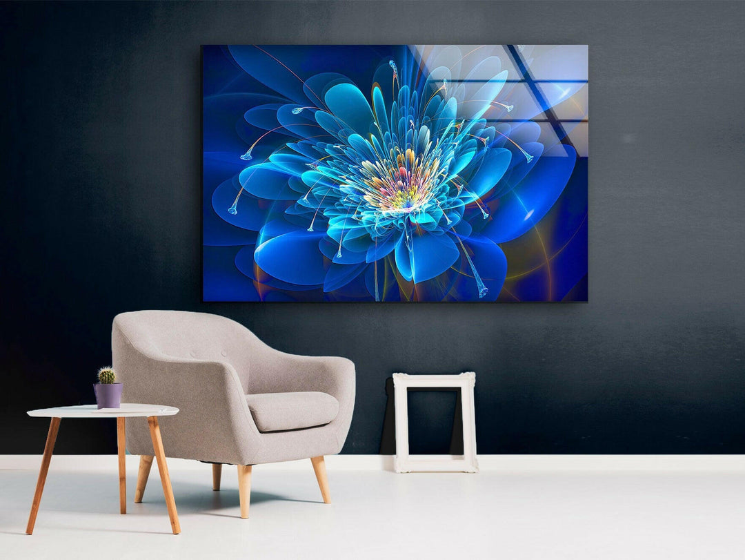 Abstract Blue Floral Tempered Glass Wall Art - MyPhotoStation