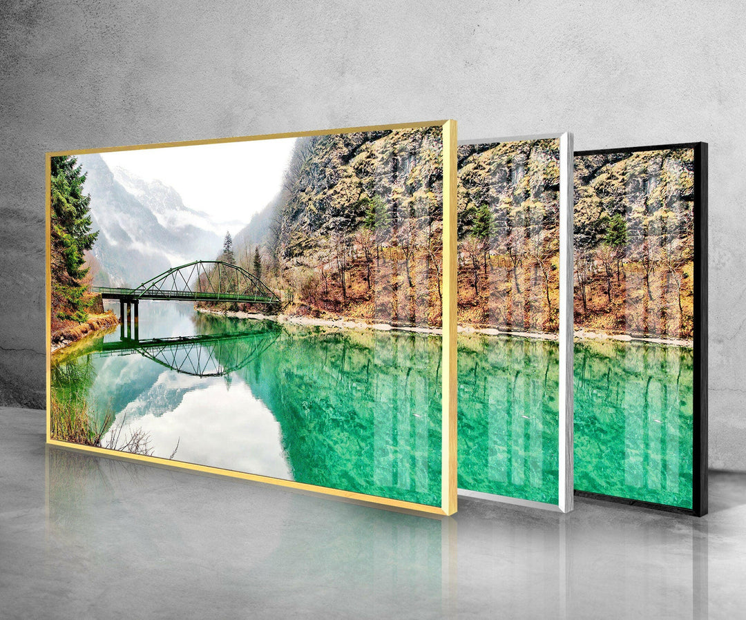 Bridge Over a Lake Glass Wall Art print picture on glass, Tempered Glass Wall Art