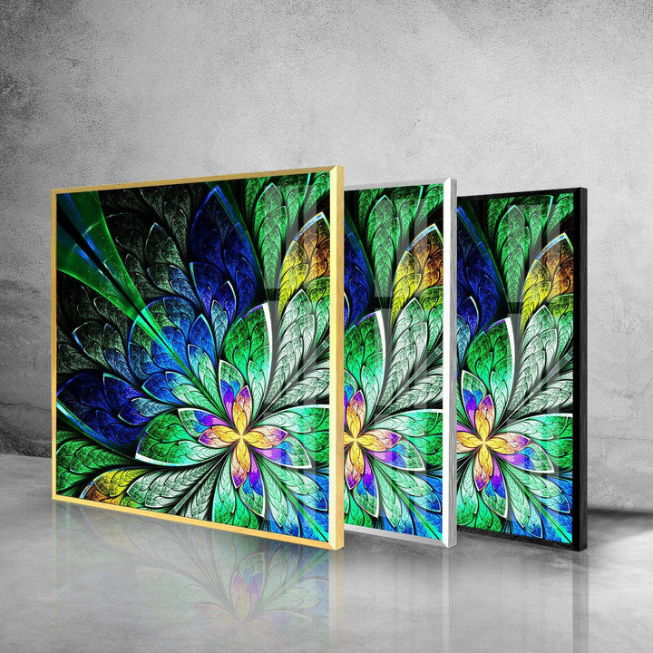 Fractal Style Stained Flower Glass Wall Art, glass art painting, glass art for the Wall