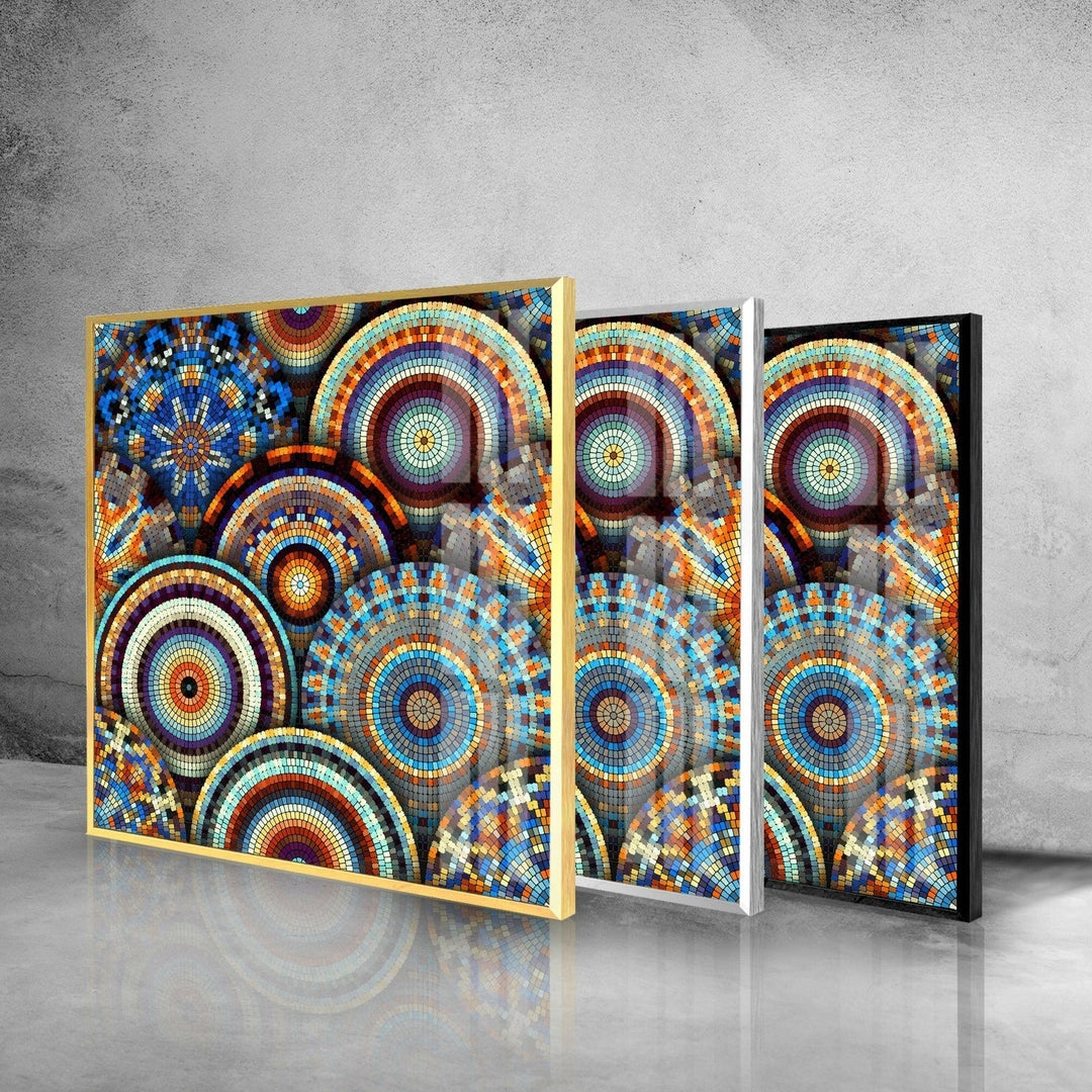 Stained Tile Mosaic Glass Wall Art photo print on glass, prints on glass wall art