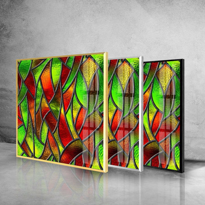 Red and Green Stained Glass Wall Art photo print on glass, prints on glass wall art