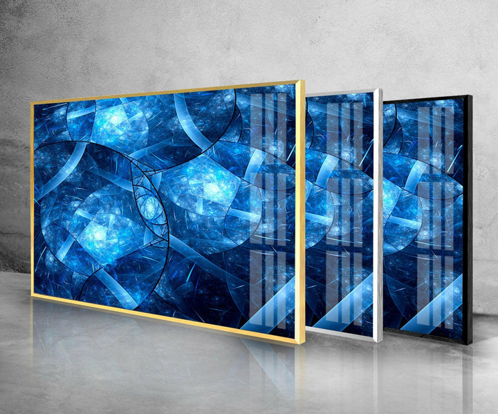 Blue Abstract Patterned Glass Wall Art glass pictures for Wall, glass prints wall art