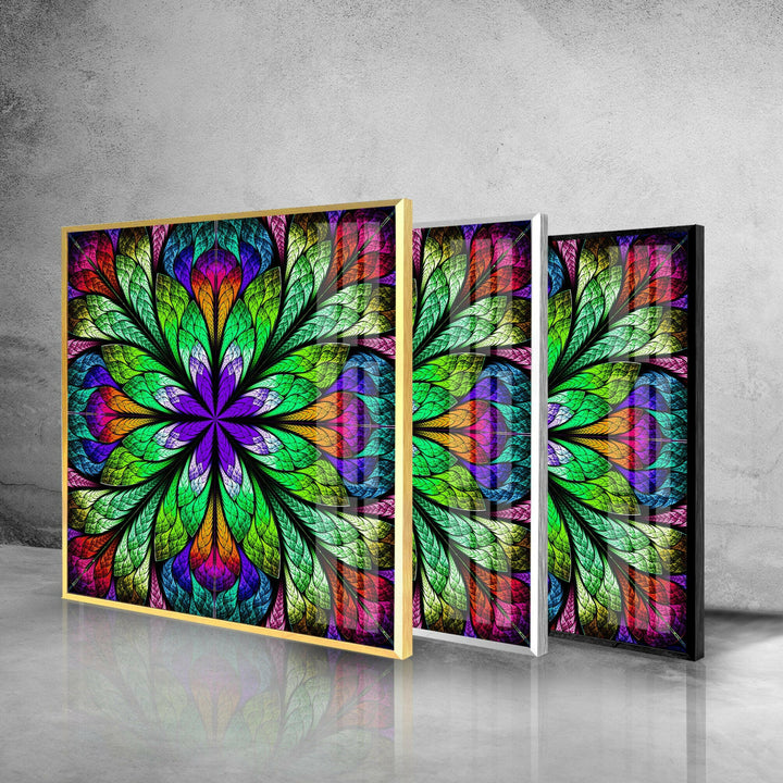 Fractal Flower in Glass Window Glass Wall Art glass art painting, glass art for the Wall
