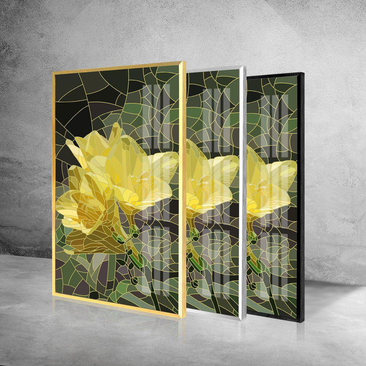 Stained Yellow Flower Glass Wall Art custom glass pictures, glass art prints