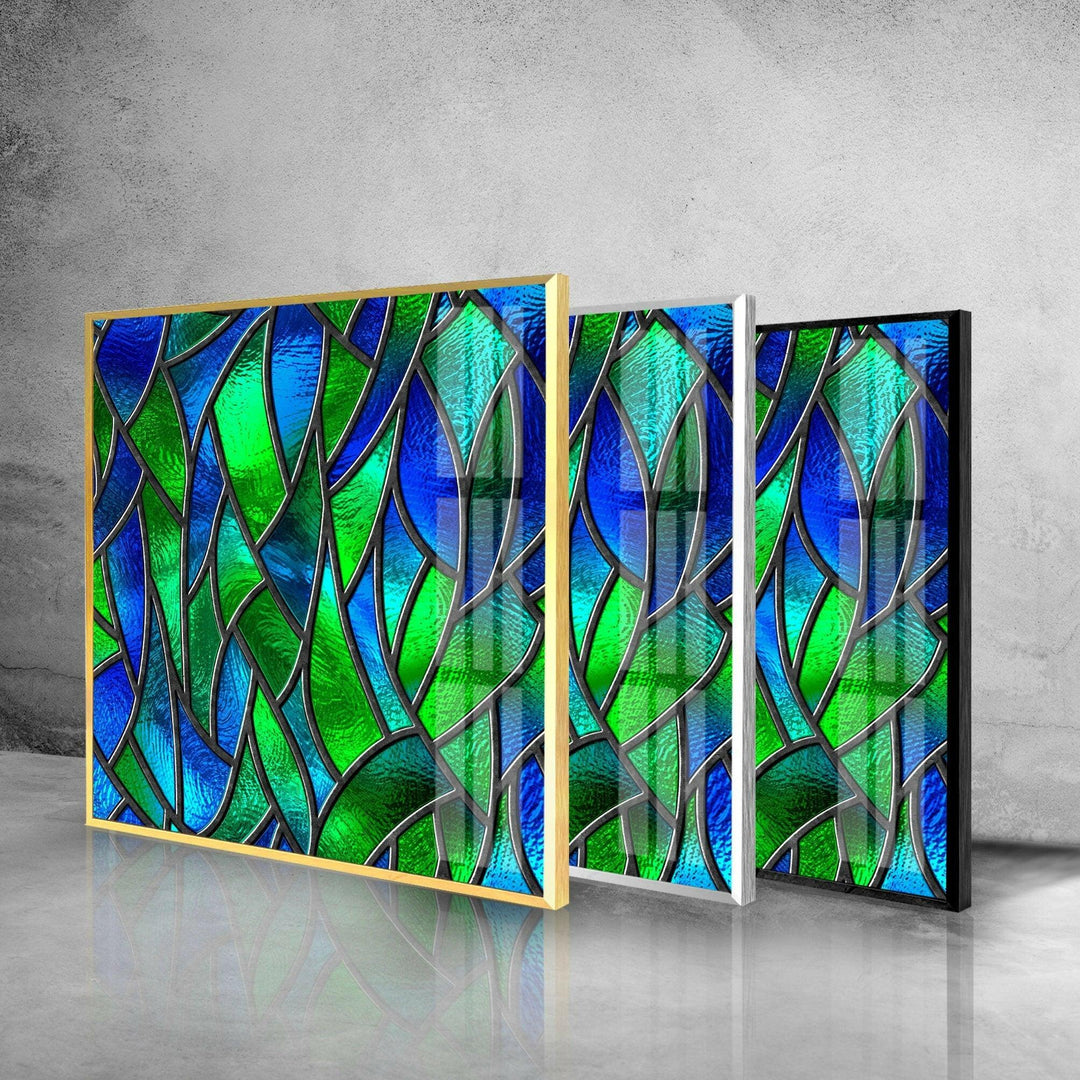 Green Stained Abstract Glass Wall Art glass pictures for Wall, glass prints wall art