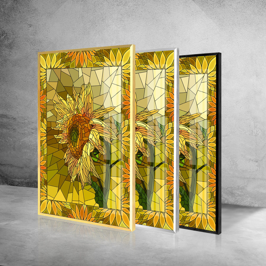 Mosaic Yellow Sunflower Glass Wall Art art glass wall art, glass wall art pictures