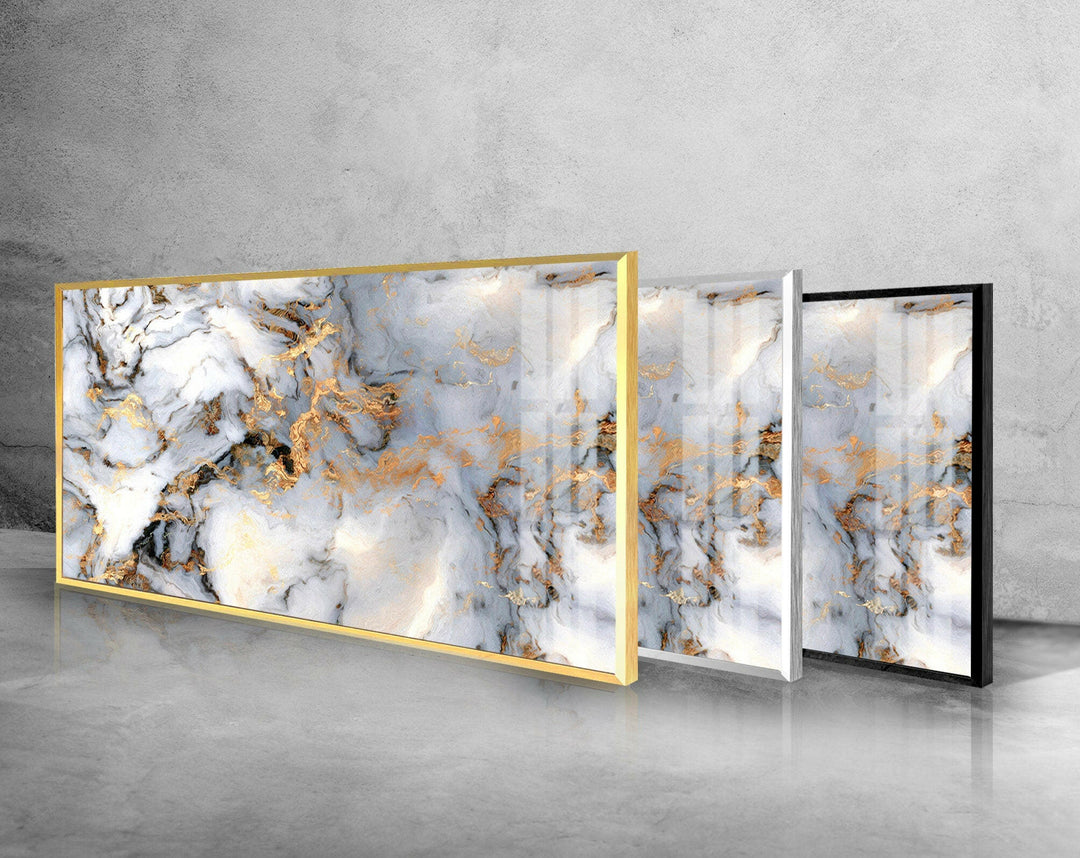 Gold & White Marble Abstract Glass Wall Art, large glass photo prints, glass wall photos