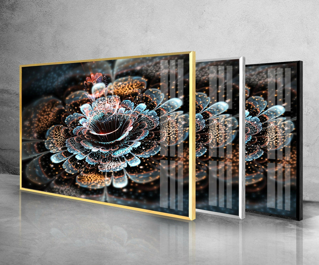 Abstract Fractal Flower Glass Wall Art, glass pictures for Wall, glass prints wall art
