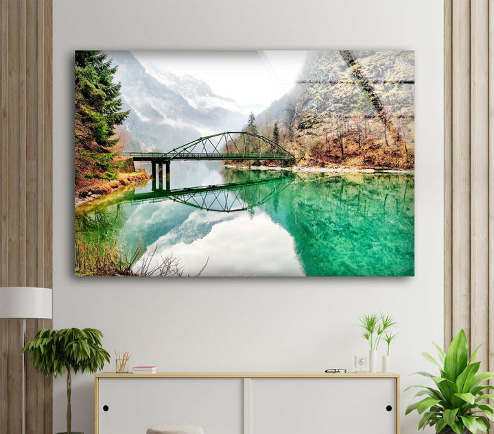 Bridge Over a Lake Glass Wall Art custom glass pictures, glass art prints