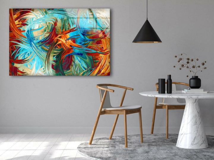 Brightly Blue Abstract Painting Glass Wall Art print picture on glass, Tempered Glass Wall Art
