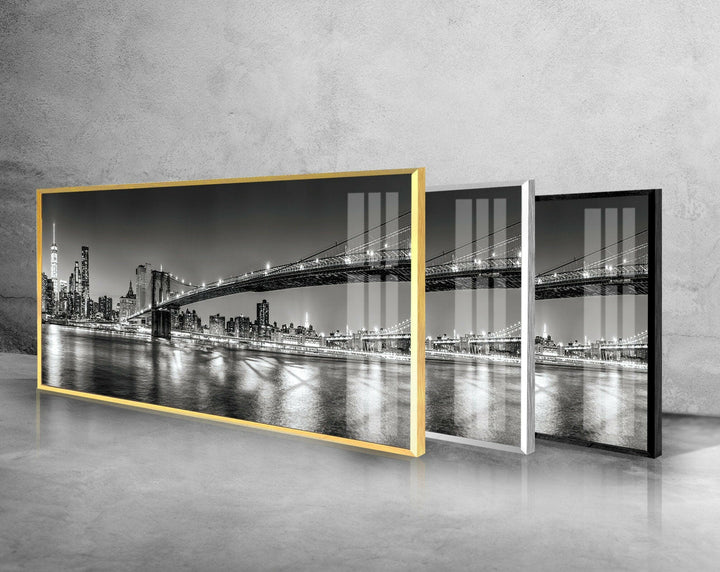 Brooklyn Bridge Black&White Glass Wall Art, glass wall decor, glass wall art decor