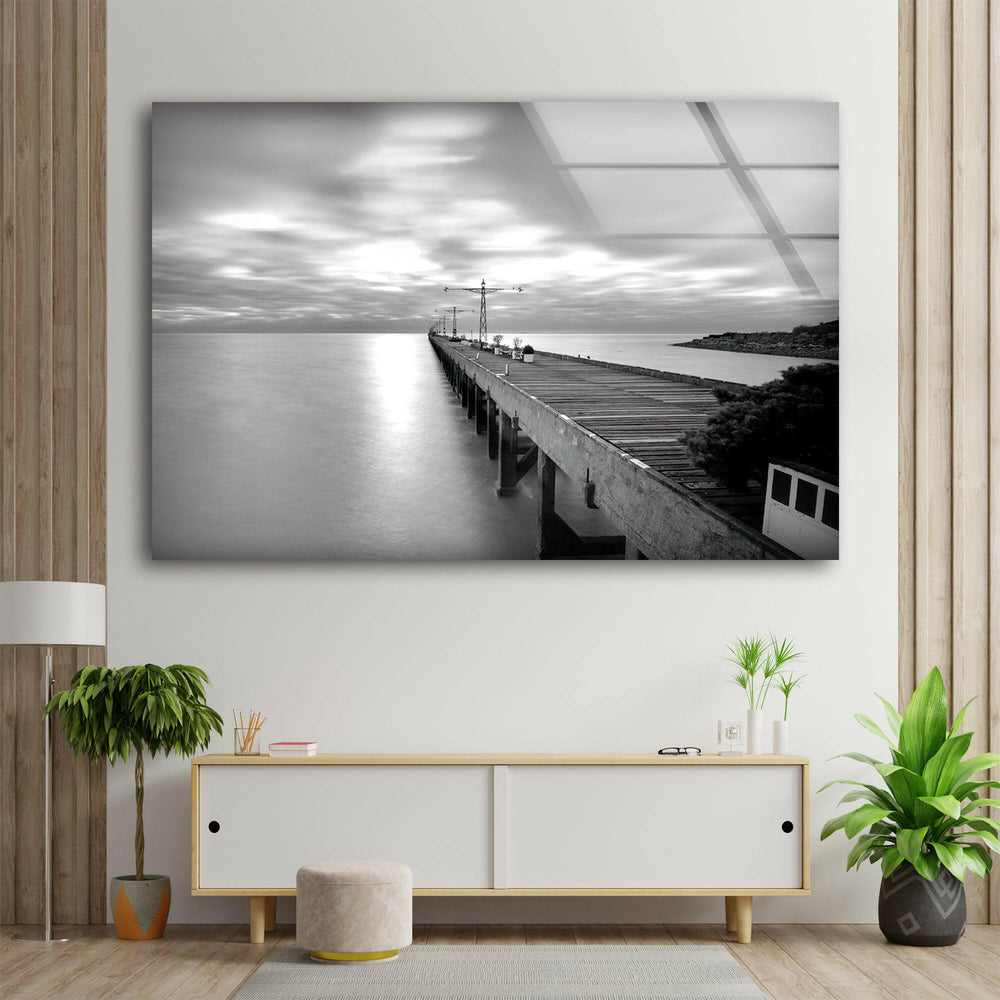 Black & White Dock Glass Wall Art glass image printing, glass prints from photos