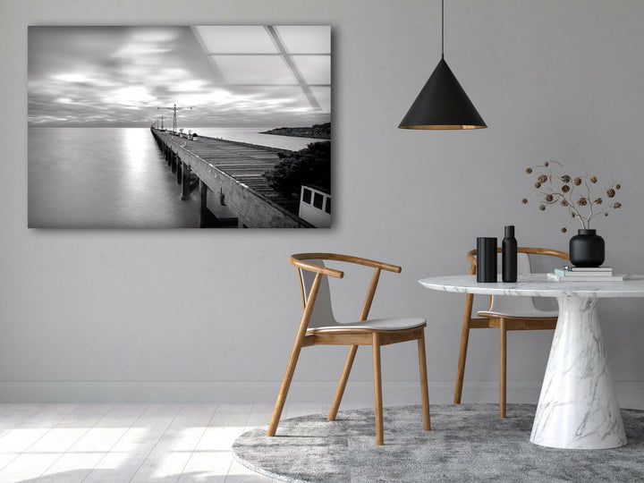 Black & White Dock Glass Wall Art picture on glass wall art, photos printed on glass