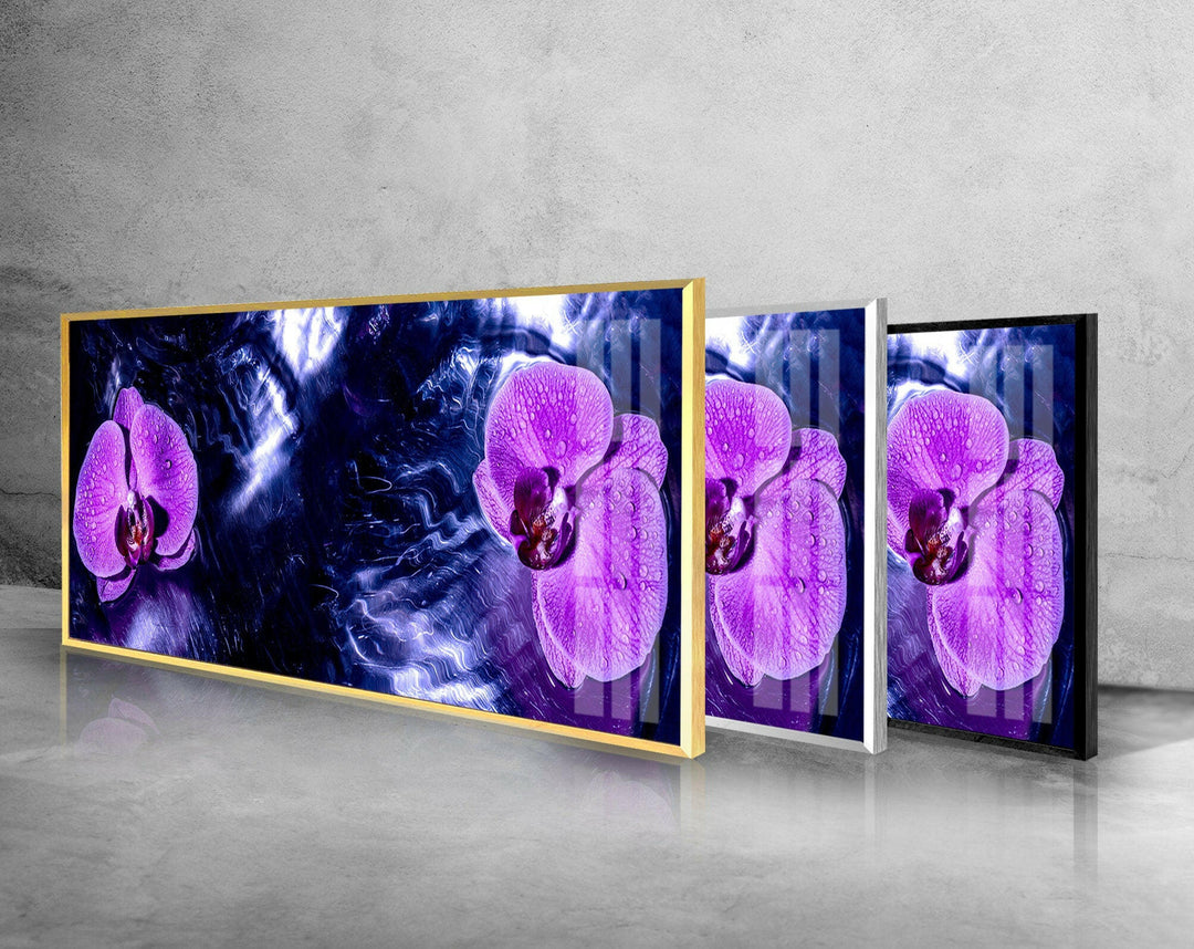 Purple Blooming Orchid Glass Wall Art, glass art painting, glass art for the Wall