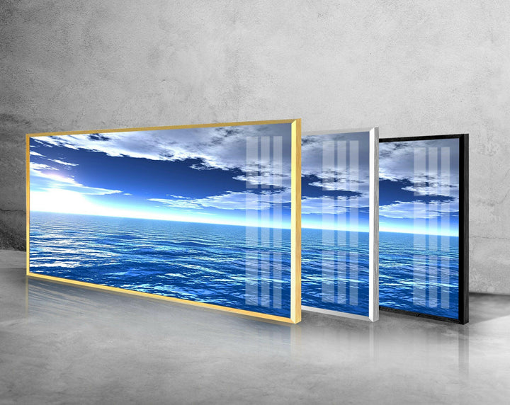 Ocean and Blue Sky Glass Wall Art, art glass wall art, glass wall art pictures