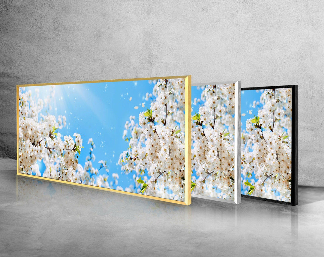 Spring White Blossom Tree Glass Wall Art, glass wall decor, glass wall art decor