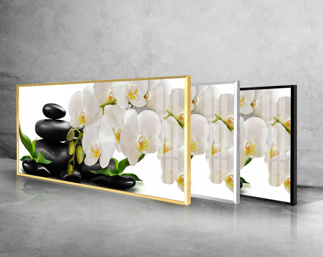 Zen Stones&White Orchid Glass Wall Art, art glass wall art, glass wall art pictures