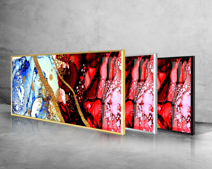 Red & Blue Ink Abstract Glass Wall Art, glass pictures for Wall, glass prints wall art