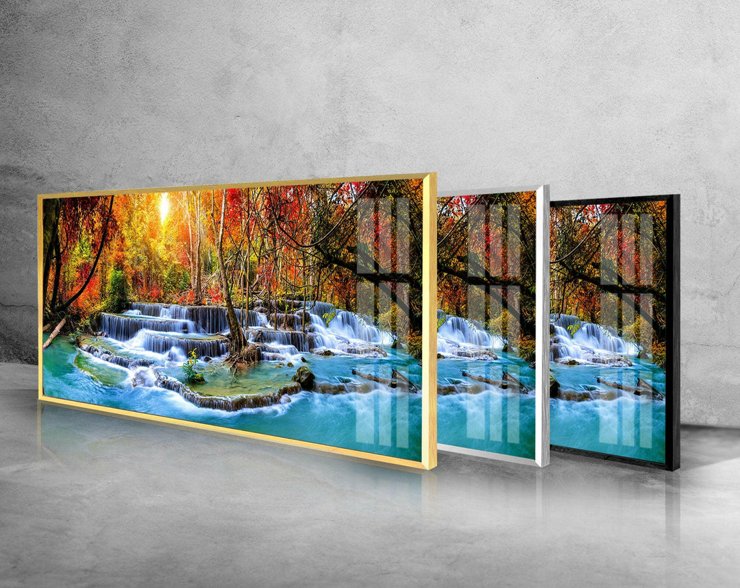 Waterfall, Forest Landscape Glass Wall Art, picture on glass wall art, photos printed on glass